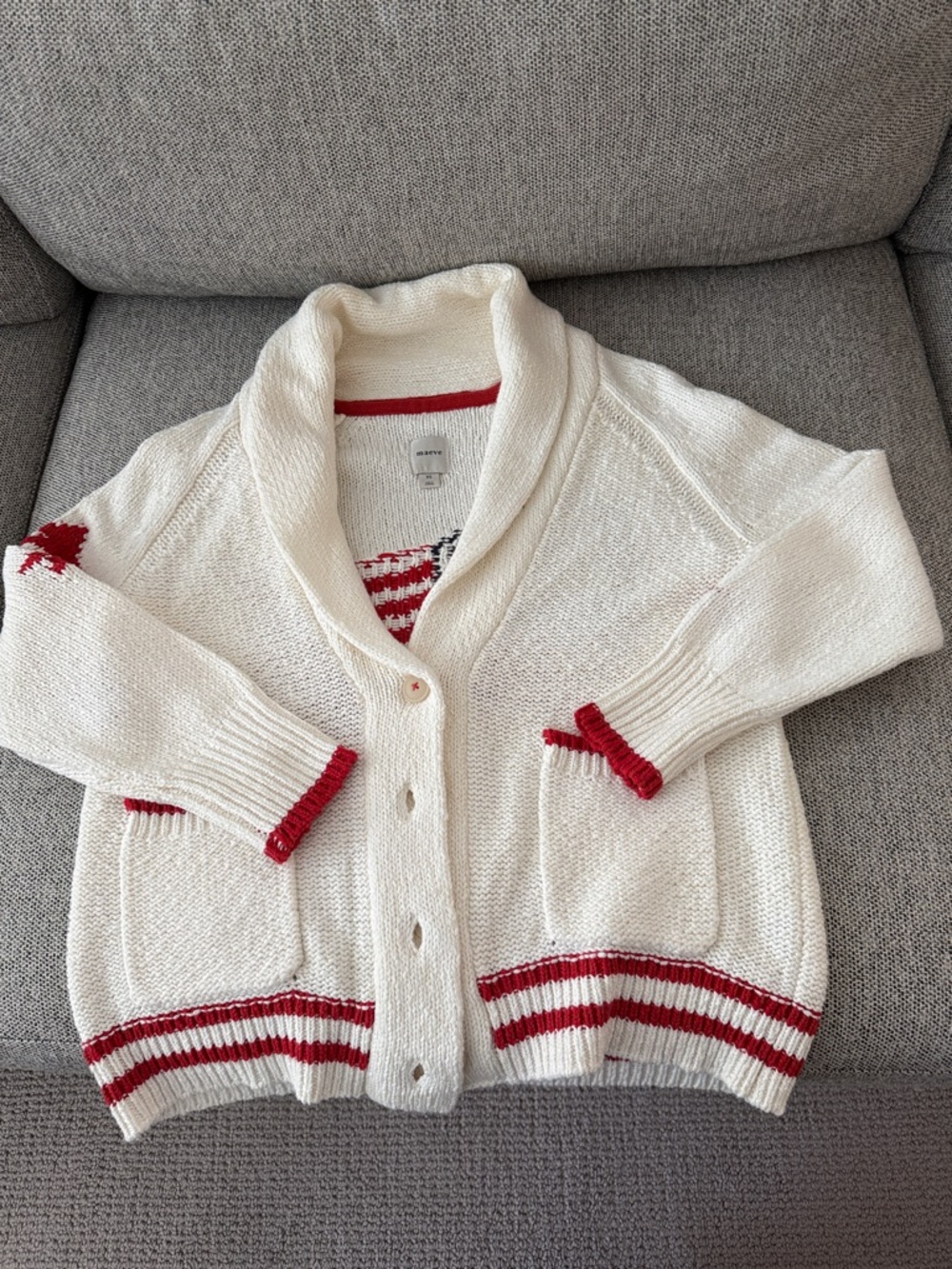 Maeve Cream Cardigan with Red Trim